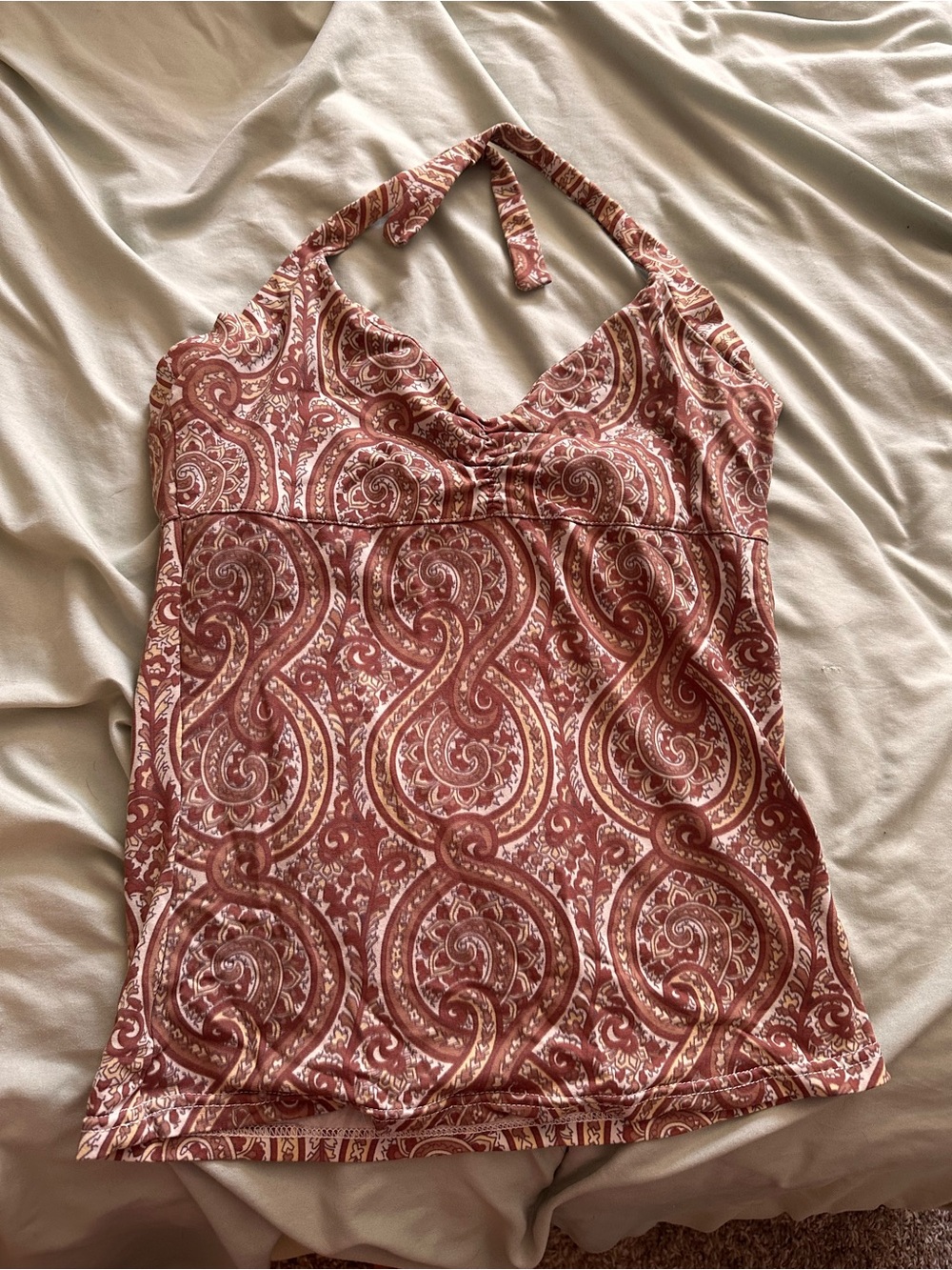 Prana Paisley Halter Tank Top with Built in Bra in Rust